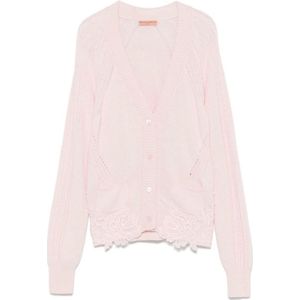 Ermanno Scervino, Truien, Dames, Roze, M, Roze Gebloemde Geborduurde Vest