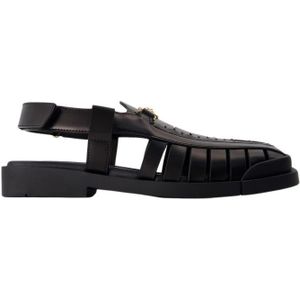 Versace, Zwarte Leren Vierkante Open Sandalen Zwart, Heren, Maat:42 EU