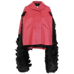 Maison Margiela, Leren cape met imitatiebont Rood, Dames, Maat:3XS