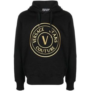 Versace Jeans Couture, Zwarte Katoenen Logo Hoodie Zwart, Heren, Maat:XS