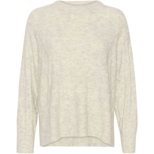 Soaked in Luxury, Truien, Dames, Beige, M, Wol, Kabeltrui Pullover Wit Grijs Melange