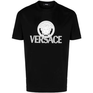 Versace, Zwarte Medusa Head Logo T-shirt Zwart, Heren, Maat:L