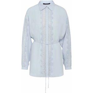 Bruuns Bazaar, Blouses & Shirts, Dames, Blauw, S, Vrouwelijke tuniek overhemd met kant details