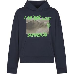 Palm Angels, Sweatshirts & Hoodies, Heren, Blauw, XL, Katoen, Blauwe Sweater Hoodie Groen Fluo