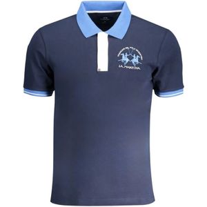 La Martina, Tops, Heren, Blauw, M, Katoen, Blauw Katoenen Poloshirt met Borduurwerk