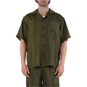 Msgm, Overhemden, Heren, Groen, XL, Bowling Cupro Shirt met Voorknoppen