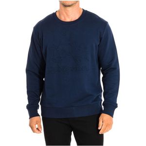 La Martina, Sweatshirts & Hoodies, Heren, Blauw, S, Katoen, Navy Sweatshirt met Ronde Hals en Logo