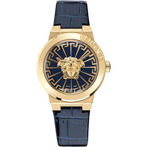 Versace, Accessoires, Dames, Geel, ONE Size, Blauw Lederen Medusa Infinite Horloge
