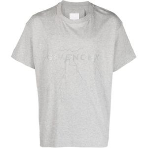 Givenchy, Grijze T-shirts en Polos met Metallic Logo Print Grijs, Heren, Maat:M