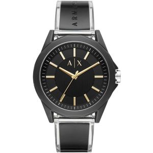 Armani Exchange, Accessoires, Heren, Zwart, ONE Size, Zwarte Analoge Quartz Horloge met Pin Gesp Sluiting