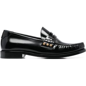 Saint Laurent, Schoenen, Dames, Zwart, 37 1/2 EU, Leer, Zwarte Leren Penny-Slot Loafers