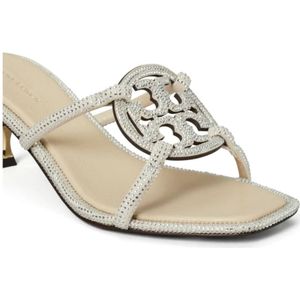 Tory Burch, Schoenen, Dames, Grijs, 38 EU, Leer, Grijze Leren Sandalen met Studs