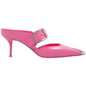 Alexander McQueen, Schoenen, Dames, Roze, 36 EU, Leer, Roze Hak Slides