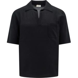 Saint Laurent, Tops, Heren, Zwart, L, Wol, Zwarte V-hals T-shirt, Gemaakt in Italië