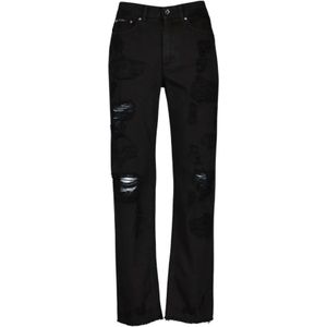 Dolce & Gabbana, Jeans, Dames, Zwart, S, Denim, Zwarte Straight Jeans met Ripped Effect
