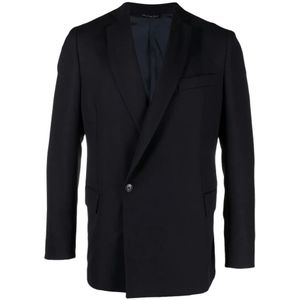 Costumein, Blauwe Dubbelborstige Wollen Blazer Blauw, Heren, Maat:L