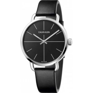 Calvin Klein, Accessoires, Dames, Zwart, ONE Size, Elegante Quartz Horloge met Zwarte Wijzerplaat en Leren Band