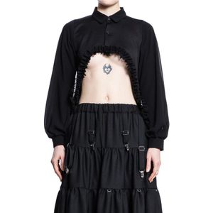 Noir Kei Ninomiya, Blouses & Shirts, Dames, Zwart, S, Nylon, Doorschijnende Klassieke Trui met Uitsnede