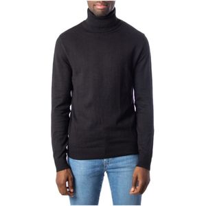 Jack & Jones, Truien, Heren, Zwart, XL, Katoen, Heren Gebreide Coltrui