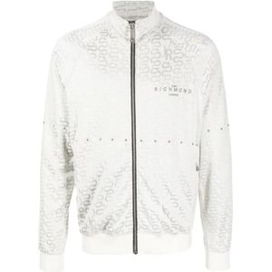 John Richmond, Stijlvolle Sweatshirt met Ritssluiting en Slangenprint Wit, Heren, Maat:M