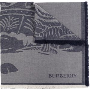 Burberry, Accessoires, unisex, Blauw, ONE Size, Katoen, Sjaal met logopatroon