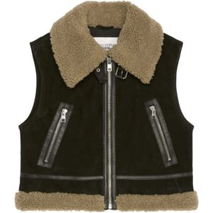 Marc O'Polo, Jassen, Dames, Zwart, M, Leer, Aviator leren vest relaxed