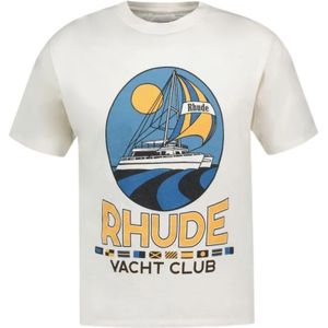 Rhude, Tops, Heren, Wit, S, Katoen, Yacht Club T-Shirt - Katoen - Wit