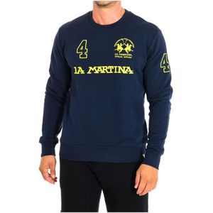 La Martina, Sweatshirts & Hoodies, Heren, Blauw, S, Katoen, Groene Sweatshirt met Ronde Hals en Geborduurd Logo