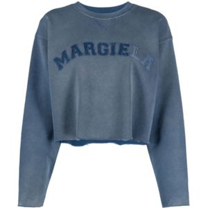 Maison Margiela, Sweatshirts & Hoodies, Dames, Blauw, M, Katoen, Indigo Blue Logo Patch Sweatshirt