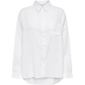 Only, Blouses & Shirts, Dames, Wit, M, Linnen, Klassieke Linnen Blend Shirt