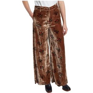 Diega, Broek met Bloemenpatroon Bruin Veelkleurig, Dames, Maat:M