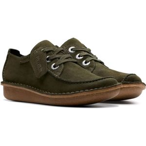 Clarks, Schoenen, Dames, Groen, 42 EU, Leer, Comfortabele veterschoen in groen