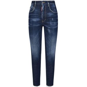 Dsquared2, Jeans, Dames, Blauw, XS, Katoen, Blauwe Skinny Jeans met Distressed Details