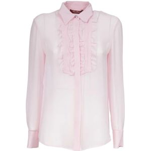 Max Mara Studio, Blouses & Shirts, Dames, Roze, L, Gerimpelde halsblouse met knoopsluiting