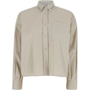 Brunello Cucinelli, Blouses & Shirts, Dames, Grijs, L, Katoen, Klassieke Grijze Shirt met Monile Detail