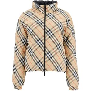 Burberry, Jassen, Dames, Beige, M, Nylon, Reversible Down Jacket