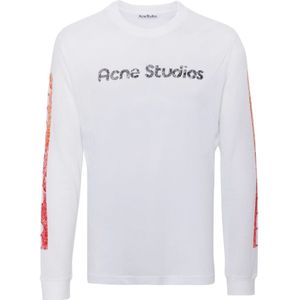 Acne Studios, Tops, Heren, Wit, L, Katoen, Logo Longsleeve T-shirt