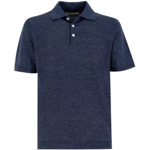 Brunello Cucinelli, Tops, Heren, Blauw, L, Katoen, Koele Gebreide Polo Shirt