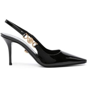 Versace, Zwarte sandalen met hak en Medusa 95-embleem Zwart, Dames, Maat:36 EU