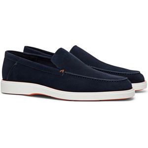 Santoni, Schoenen, Heren, Blauw, 44 EU, Suède, Blauwe Suède Loafer voor Heren