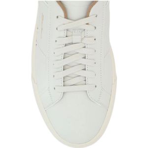 Santoni, Schoenen, Heren, Wit, 41 EU, Witte lage sneakers met dubbele gesp