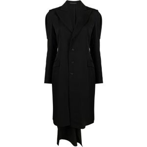 Yohji Yamamoto, Mantels, Dames, Zwart, M, Wol, Zwarte wollen jas met ontworpen mouwen
