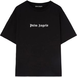 Palm Angels, Tops, Heren, Zwart, L, Zwart Logo Print T-shirt