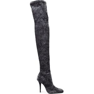 Saint Laurent, Schoenen, Dames, Grijs, 38 EU, Polyester, Grijze Fluweel Overknee Laarzen