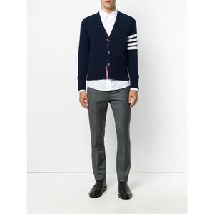 Thom Browne, Truien, Heren, Blauw, L, Blauwe Cashmere 4-Bar Cardigan