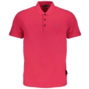 Napapijri, Tops, Heren, Roze, XL, Katoen, Geborduurd Logo Katoenen Poloshirt