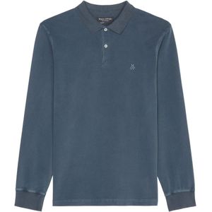 Marc O'Polo, Tops, Heren, Blauw, XS, Katoen, Polo shirt met lange mouwen in een reguliere pasvorm