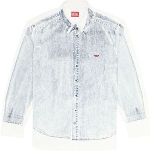 Diesel, Overhemden, Heren, Veelkleurig, XL, Denim, Denim shirt with trompe l'oeil print