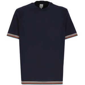 PS By Paul Smith, Tops, Heren, Blauw, S, Katoen, Blauw Art Stripes Katoenen T-Shirt voor Heren