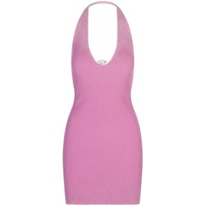 Diesel, Kleedjes, Dames, Roze, M, Roze Geribbelde Bodycon Mini Jurk